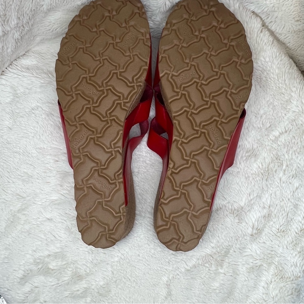 Yokono Spain Candela Red Leather Criss Cross Cork Wedge Slip On Sandals, Sz 9 - Picture 4 of 8